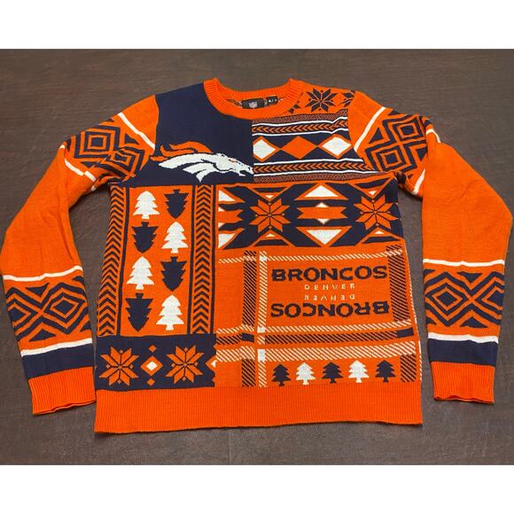 NFL Team Apparel Denver Broncos Ugly Christmas Sweater Men's Small Winter Fall - Picture 3 of 8